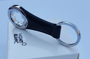NEW MONTBLANC ICONIC KEY RING / FOB LEATHER STAINLESS STEEL/ONYX #112697 - Picture 1 of 12