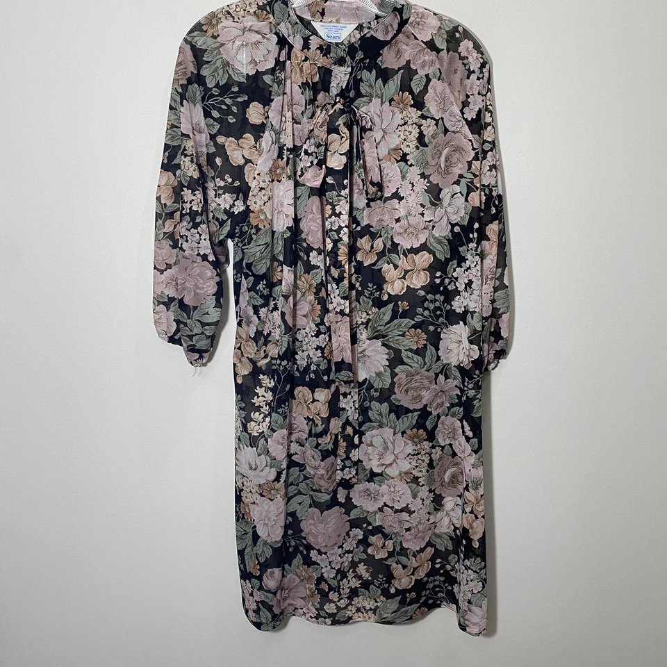 Chaqueta Cama Vintage Sears Negra Rosa Floral Mediana-Grande Diva Años 80 90 Dormir Foto 1 de 4