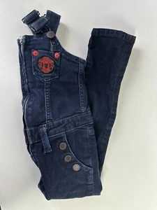 True Religion Manchester United Kids Denim Overall BibsEmbroidered Blue Red Sz 4 - Picture 1 of 7