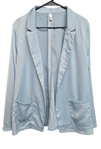 Blazer Glam Para Mujer Grande Azul Claro Frente Abierto Satinado Look Bolsillos Elásticos - Imagen 1 de 6