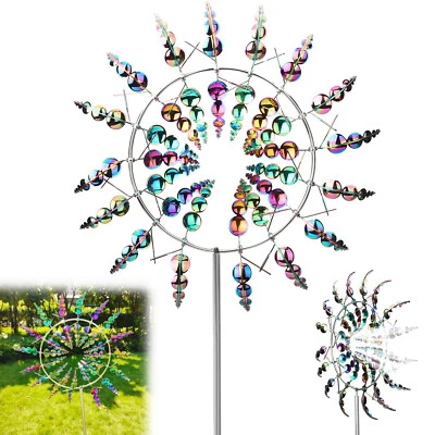 Molino de viento cinético accionado por viento metal mágico y escultura colorida jardín único Foto 1 de 4