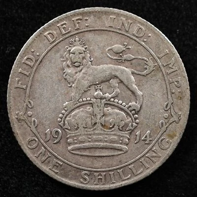 Great Britain 1 Shilling 1914, Coin, Silver, Inv#D470 - Image 1 of 2