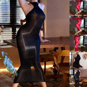 Sexy Black Silk Suspender Skirt Mini Halter Bodycon Tights for Seduction - Picture 1 of 34