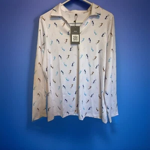 Women’s Long Sleeve Golf Polo Shirt. Sz. L. “Golf Girl” Print White. Breathable - Picture 1 of 10