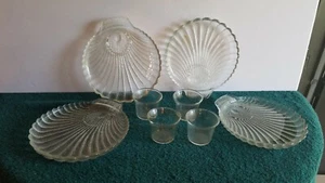 Clam Shell Plates Oyster Cups Clear Glass Vintage 8 Pc Set Nantucket Shrimp Set - Picture 1 of 12
