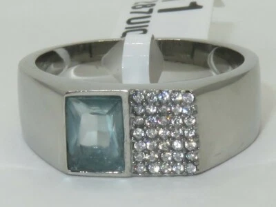 Anillo de topacio azul para hombre sello meñique circonita azul plata acero inoxidable 3 quilates 287 Foto 1 de 3