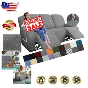 Elegant Light Gray Stretch Recliner Sofa Cover Set with Side Pocket - 8 Pieces - Picture 1 of 9
