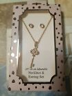 New Gold Toned Crystal Key Necklace And Earring Jewelry Gift Set New 