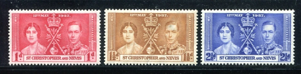 San Cristóbal 76-78, MNH, Coronación 1937 Reina Isabel y Rey Jorge VI Foto 1 de 1