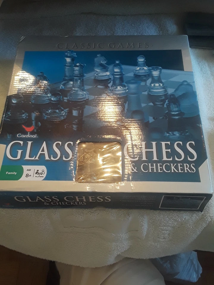  ***New***Cardinal Glass Chess and Checkers Game Set, Clear & Frosted Pieces FUN - Image 1 of 1