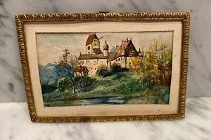 Antique Ormolu miniature scenic watercolor Picture CHOICE - Picture 1 of 4