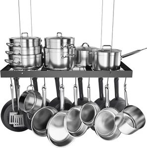 Pots And Pans Hanging Rack With Hooks Chains Skillet Hanger Organizer Storage Ce - Picture 1 of 9