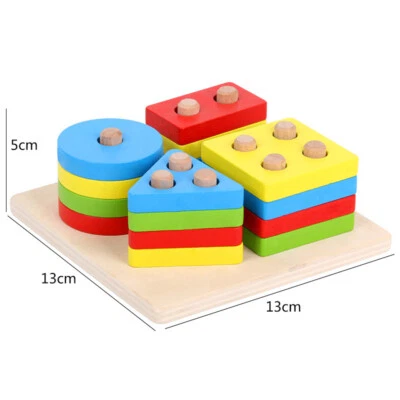 Wooden Geometric Matching Building Blocks Color Cognitive Children's Toys - Image 1 of 4
