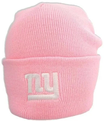 NY GIANTS NFL ADULT EMB. LOGO PINK KNIT BEANIE HAT FREE SHIP