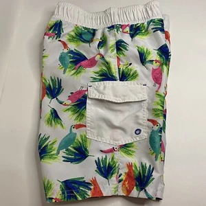 Cat & Jack Swim Shorts Boys Medium 8-10 White Pink Drawstring Birds Feathers - Picture 1 of 7