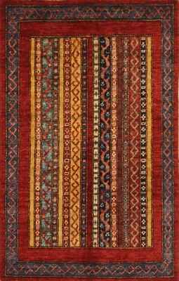 Alfombra tribal de lana anudada a mano chal turco rojo de 3x4 pies Foto 1 de 4