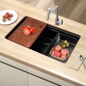 Black Large Capacity Stainless Steel Drop in Kitchen Sink with Chopping Board - Picture 1 of 18