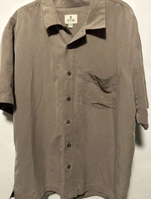 Solitude Men’s Collared Short Sleeve Button Up Shirt Size L Modal Tan Palm Tree - Image 1 of 4