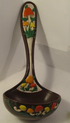 Arnels Mushroom Ladel Brown Vtg 70s Ceramic Large Heavy Merry Kitchen Wall Spoon - Image 1 of 4
