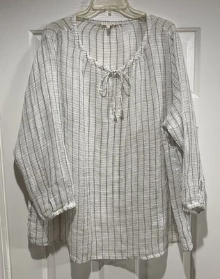 Pullover Eileen Fisher Mujer Blanco Gris Rayas Lino Gasa Manga 3/4 Top, 3X Foto 1 de 4