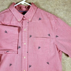 CHAPS Men's Easy Care Lobster Print Pink Red Button-Down Shirt Size Medium - Picture 1 of 11