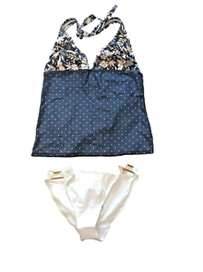 Juego Tankini Boudoir Playa The White Company/Bravissimo L Azul Marino y Blanco Cuello Halter - Imagen 1 de 5