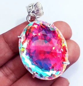 Mystic Quartz Loose Gems Multi-Color GS Solid Silver Pendant 96.40 Ct Certified - Picture 1 of 7