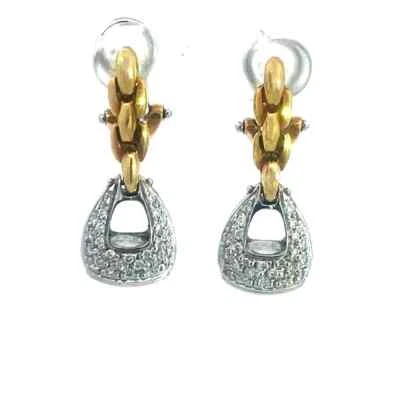 Fope Diamond Gold Earrings 18k Two Tone Pave Set Dangle Style - Image 1 of 4