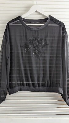 Silvian Heach Black Sheer Top size XS Embroidered Lace Details - Image 1 of 4