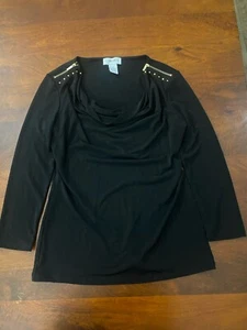 Carmen Marc Valvo Women’s Size XS Short Sleeve Black Top Shoulder Zippers - Picture 1 of 6