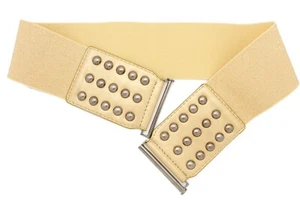 Women Wide Gold Stretch Wide Band Metal Studs Long Buckle Fashion Belt Size M L - Picture 1 of 12