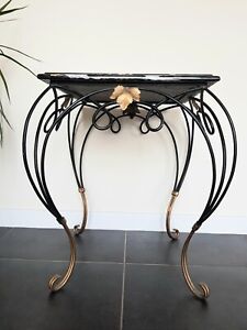 Pair Of Vintage French Iron Gilded Marble Side Sofa End Tables