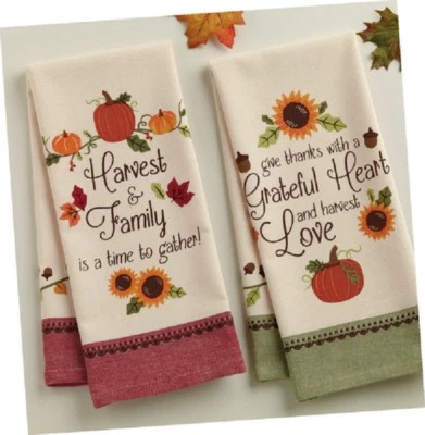 DESIGN IMPORTS - DII ** THANKFUL HARVEST Kitchen Towels *SET of 2* Printed-Cotton by DII **NEW!!