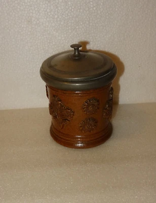 ANCIEN POT A TABAC GRES DU BEAUVAISIS ET COUVERVLE EN ETAIN FIN 19 ème DEBUT 20è - Photo 1/4