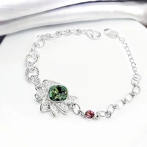 Made with SWAROVSKI crystal olive pink 18k white gold filled fan linked bracelet - Picture 1 of 5