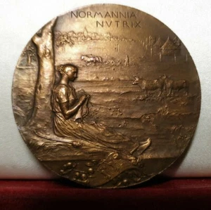 1896 BRONZE 68mm ART MEDAL by Roty COLONIAL INTL Exhibition ROUEN NORMANDY - Picture 1 of 4