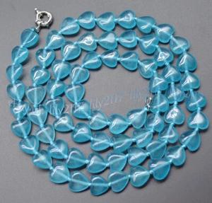 Natural 12mm Blue Aquamarine Gemstone Heart Shaped Beads Necklaces 14-100" - Picture 1 of 21