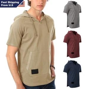 Zimego Herren Hoodie - kurzärmeliges Pigment gefärbt Hipster Drop Tail Kapuzenshirt - Bild 1 von 24