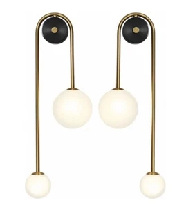 Fulesi Globus Glas Wandleuchter Mid Century Modern 2er Pack Messing gebürstet NEU - Bild 1 von 4