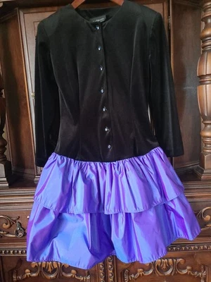 Vestido Vintage Gunne Sax Clásico Años 80 EE. UU. Como Nuevo TRANSLÚCIDO Púrpura Volantes Terciopelo S Foto 1 de 4