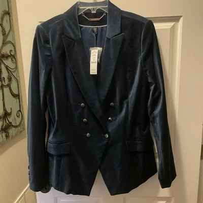 Chaqueta Trofeo Terciopelo Verde Azulado Río Mercado Negro Casa Blanca Nueva con Etiquetas Talla 14 Foto 1 de 4