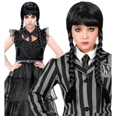 WIDMANN KOSTÜM ZUBEHÖR PERÜCKE DARK GIRL SCHWARZE ZÖPFE NEU OVP