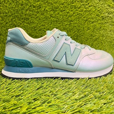 Новый баланс 574 женщин размер 8,5 зеленый синий белый Athletic кожаные туфли кроссовки - Изображение 1 из 4