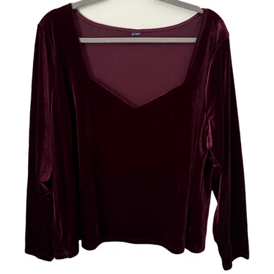 Old Navy Velvet Long Sleeve Burgundy Romantic Holiday Fitted Top Plus Size 3X - Image 1 of 4