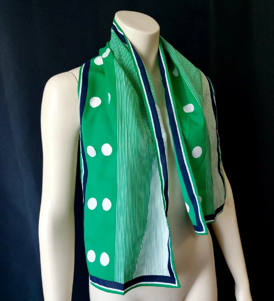 MOD GRAPHIC GREEN, BLUE & WHITE Vintage 1960s VERA Oblong SCARF - Image 1 of 4