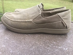 Crocs Mens 11 Santa Cruz Loafers Canvas Slip on Khaki Tan - Picture 1 of 5