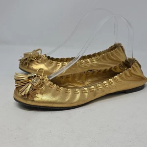 Tory Burch Metallic Gold Tassel Loafers Size 7.5 - Picture 1 of 6