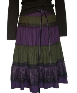 Gonna donna Zashi taglia grande a strati misto lana cerniera laterale invernale boho hippie - Foto 1 di 9