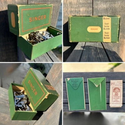 Caixa de acessórios de costura rara 1933 Singer e manual de instruções original 456360 15 peças - Imagem 1 de 4