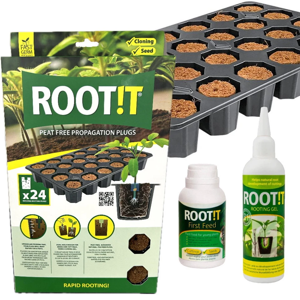 ROOT!T Peat Free 24 Plug Filled Tray, Root it Rooting Gel, First Feed - Image 1 of 4